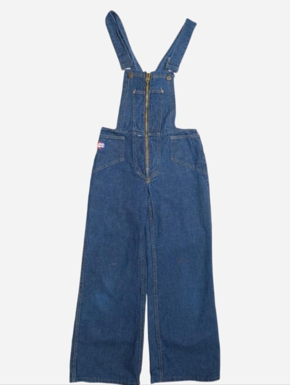Vintage 1970s Cheeks Overalls blue denim zipper front overalls Size 27"